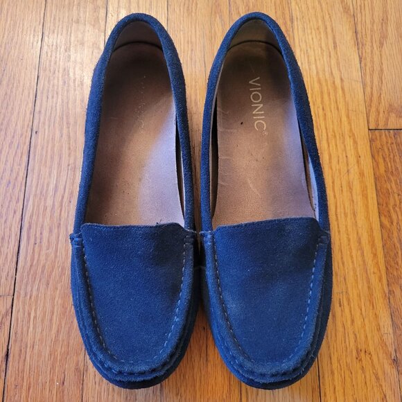 Vionic DEBBIE Leather Suede Loafers 8W Black Comfort Shoes Preppy‎ Twee Academia - Picture 2 of 7